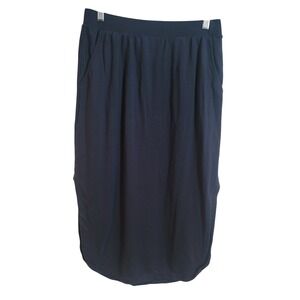 Garnet Hill Navy Blue Tencel Lyocell Tulip Hem Midi Skirt with Pockets Size M